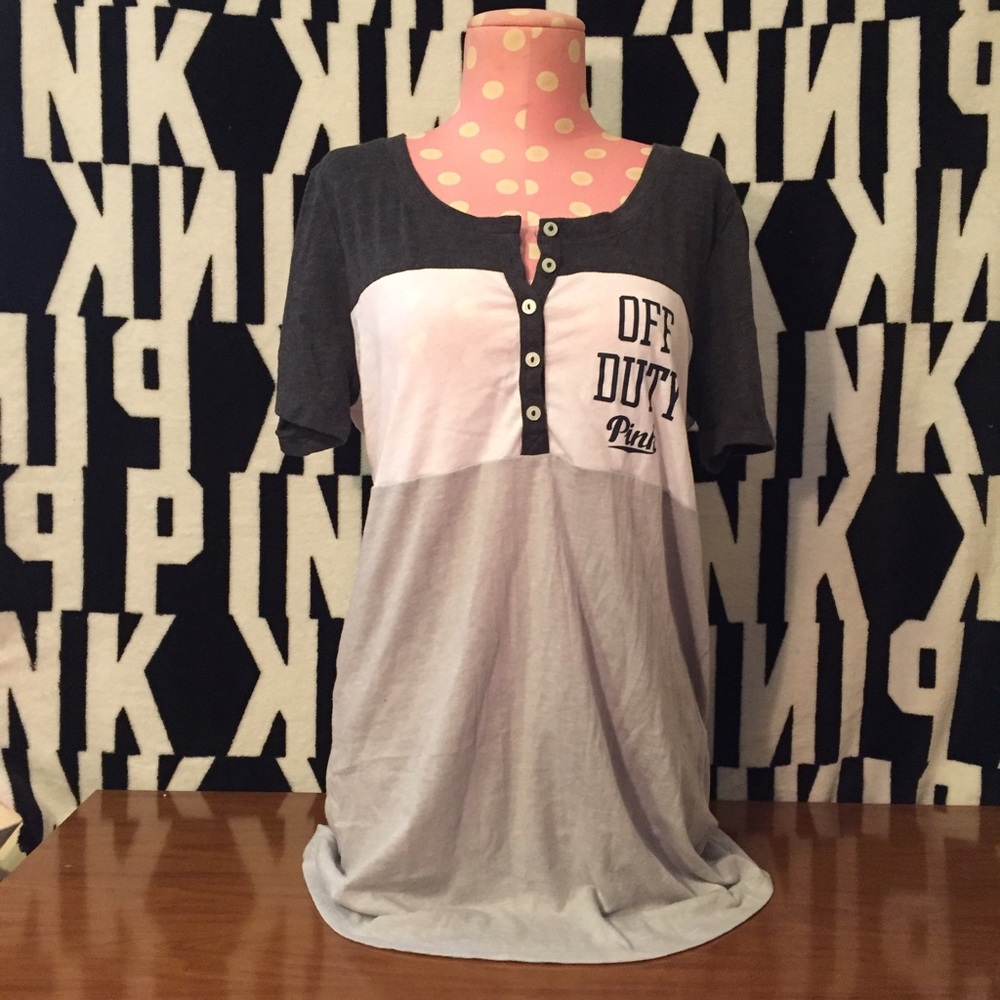 VS PINK "OFF DUTY" BUTTON UP SLEEP SHIRT NEW NWT